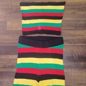 Rasta High Waist Shorts and Tube Top Combo Set L/XL (Brand New)